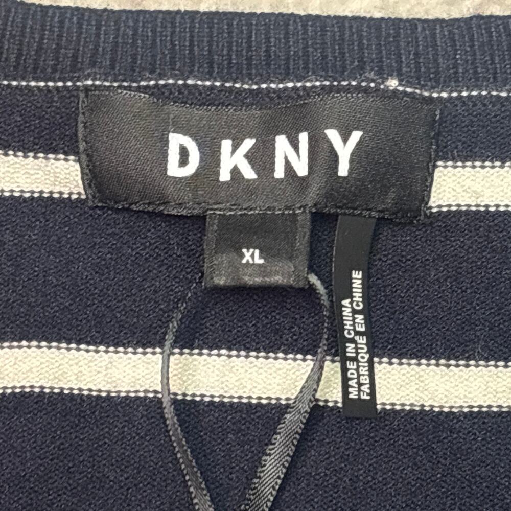 DKNY Top Womens XL Black White Striped Peplum V-Neck Knit Long Sleeve NWT - Picture 3 of 10